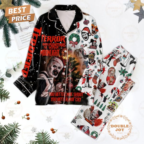 Terrifier Film Terror Under The Christmas Moonlight “You Better Not Shout You Better Not Cry” Pajamas Set