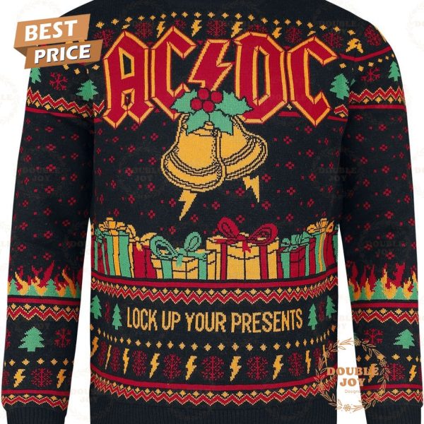 AC DC Lock Up Your Presents Christmas Sweater