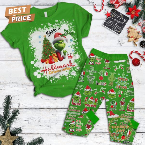 The Grinch Shhh…I’m Watching Hallmark Christmas Movies Fleece Pajamas Set