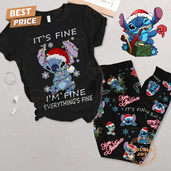 Stitch It’s Fine I’m Fine Everthing’s Fine Merry Christmas Fleece Pajamas Set