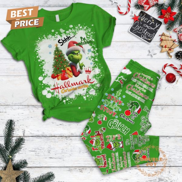 The Grinch Shhh…I’m Watching Hallmark Christmas Movies Fleece Pajamas Set