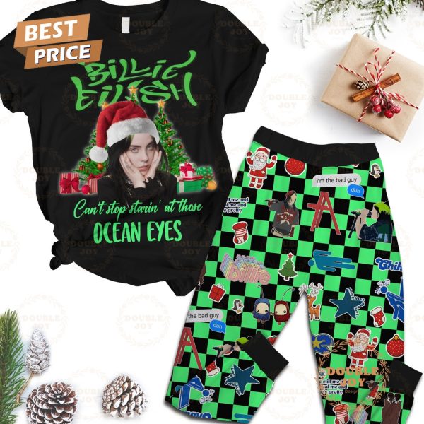 Billie Eilish Can’t Stop Starin’ At Those Ocean Eyes Christmas Fleece Pajamas Set