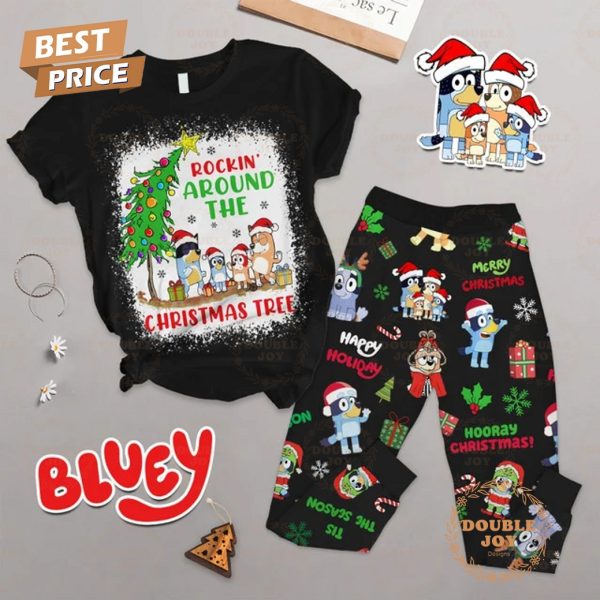 Bluey Rockin Around The Christmas Tree Hooray Christmas Fleece Pajamas Set