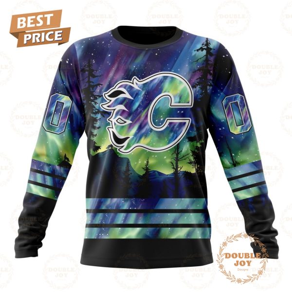 NHL Calgary Flames Special Design With Northern Lights 2024 Hoodie