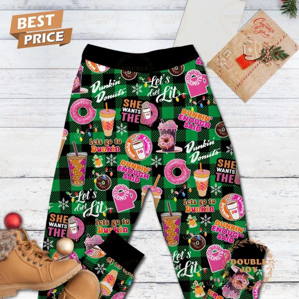 Dunkin’ Donuts Let’s Get Lit Merry Christmas 2024 Fleece Pajamas Set