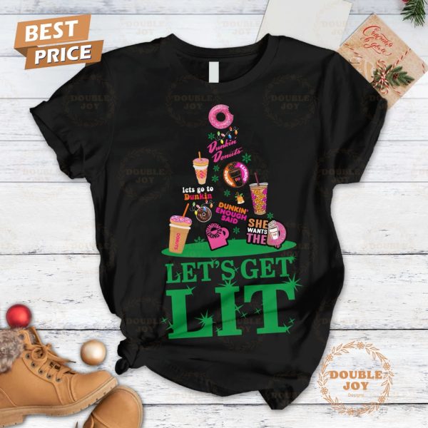 Dunkin’ Donuts Let’s Get Lit Merry Christmas 2024 Fleece Pajamas Set