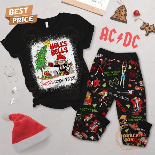 AC/DC Hell’s Bells Santa’s Comin’ To You Christmas 2024 Fleece Pajamas Set