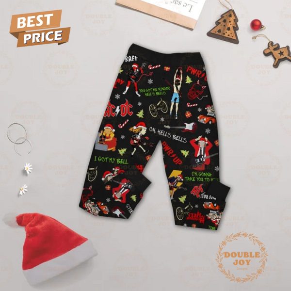 AC/DC Hell’s Bells Santa’s Comin’ To You Christmas 2024 Fleece Pajamas Set