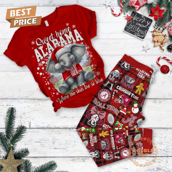 Sweet Home NCAA Alabama Crimson Tide Where The Skies Are So Blue Merry Christmas 2024 Fleece Pajamas Set