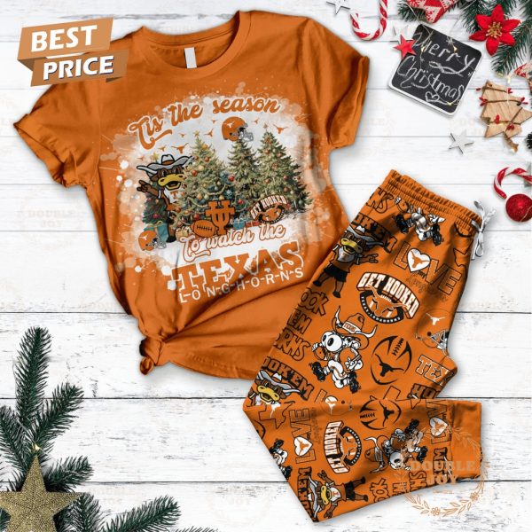 Tis The Season To Watch The NCAA Texas Longhorns Merry Christmas 2024 Fleece Pajamas Set