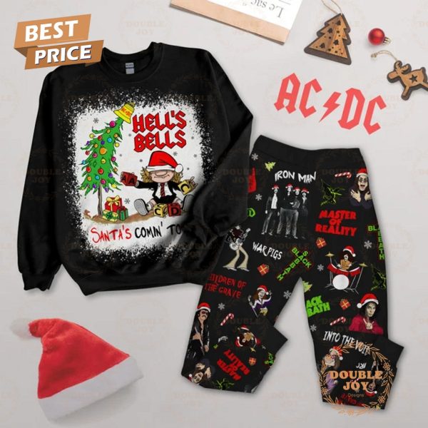 AC/DC Hell’s Bells Santa’s Comin’ To You Christmas 2024 Fleece Pajamas Set