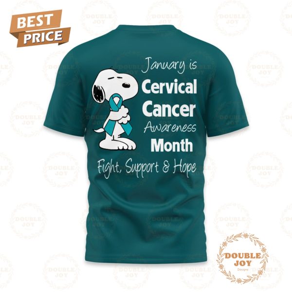 Snoopy January Is Cervical Cancer Awareness Month Fight, Support And Hope T-Shirt, Hoodie