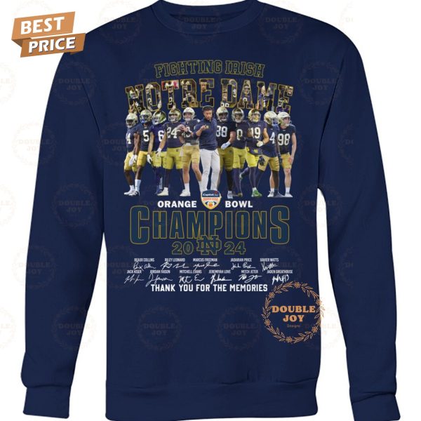 NCAA Notre Dame Football Orange Bowl Champions 2024 Thank You For The Memories T-Shirt