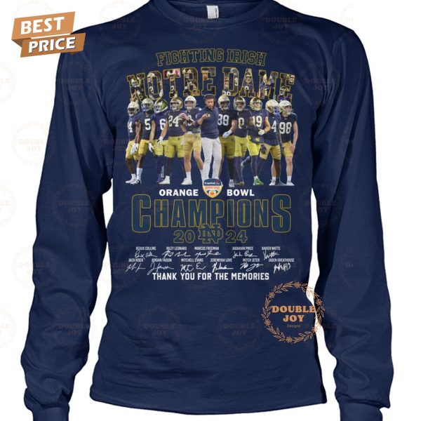 NCAA Notre Dame Football Orange Bowl Champions 2024 Thank You For The Memories T-Shirt