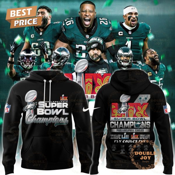 Fly Eagles Fly’ Philadelphia Eagles NFL LIX Super Bowl Champions Limited Edition Hoodie – Black