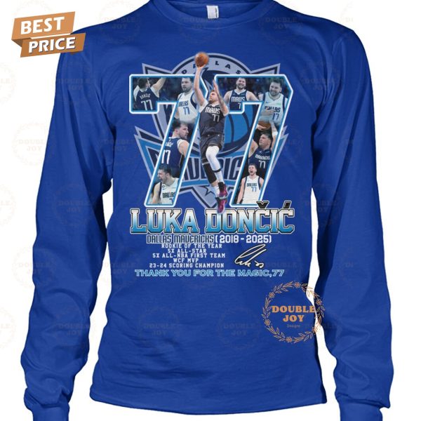 Number 77 Luka Dončić X Dallas Mavericks NBA 2018-2025 Thank You For The Magic,77 T-Shirt