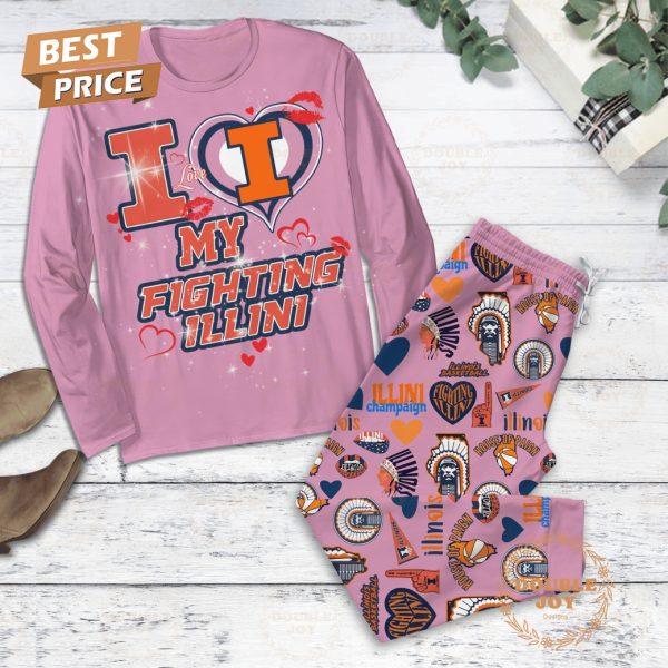 I Love Illinois Fighting Illini Basketball NCAA My Fighting Illini Pink Design Fleece Pajamas Set