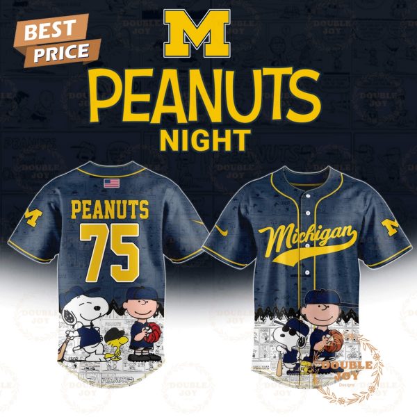 Michigan Wolverines NCAA Peanuts Night 75th Anniversary Baseball Jersey