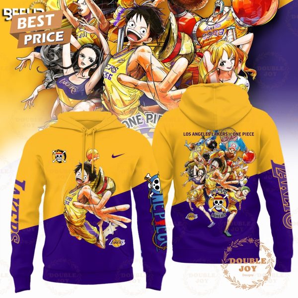 Los Angeles Lakers NBA x Luffy One Piece 2025 Yellow And Purple Design Hoodie