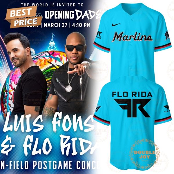 The World Is Invited To Miami Marlins MLB Opening Dade Luis Fonsi and Flo Rida Gift 2025 Limited Edition Baseball Jersey – Blue