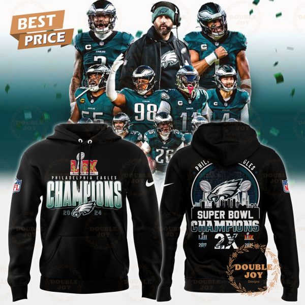 Philadelphia Eagles NFL Super Bowl Champions 2X 2024 Limited Edition Hoodie – Black