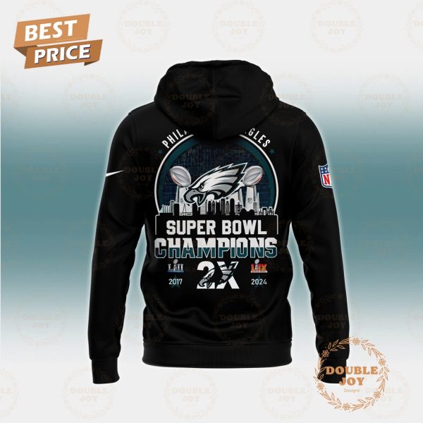 Philadelphia Eagles NFL Super Bowl Champions 2X 2024 Limited Edition Hoodie – Black