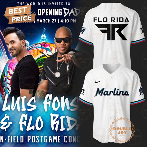 The World Is Invited To Miami Marlins MLB Opening Dade Luis Fonsi and Flo Rida Gift 2025 Limited Edition Baseball Jersey – White