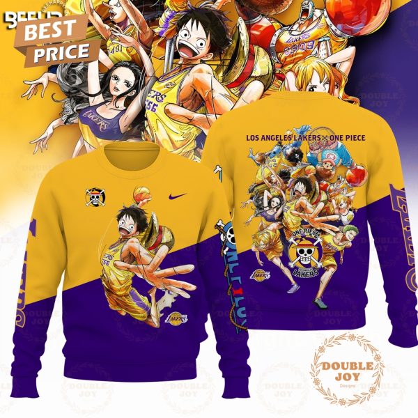 Los Angeles Lakers NBA x Luffy One Piece 2025 Yellow And Purple Design Hoodie