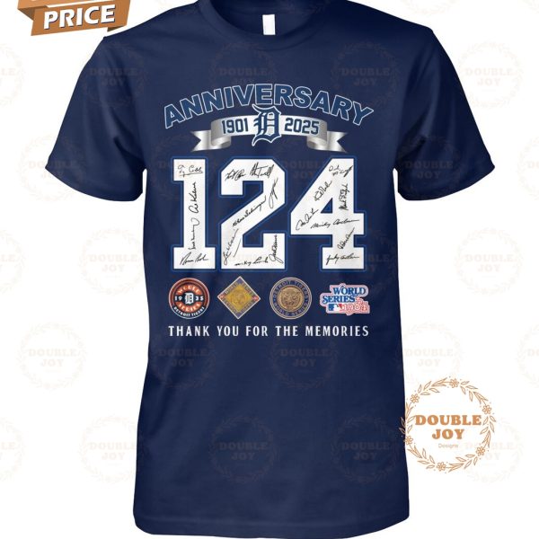 Detroit Tigers 124th Anniversary 1901-2025 Thank You For The Memories T-Shirt