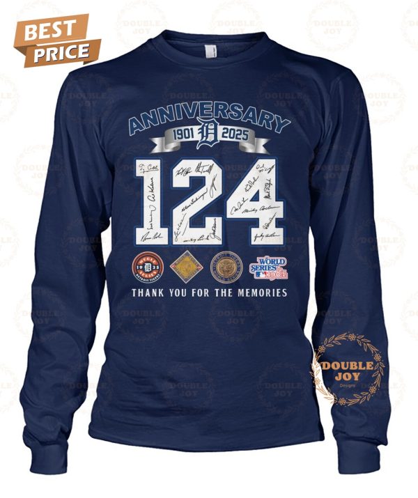 Detroit Tigers 124th Anniversary 1901-2025 Thank You For The Memories T-Shirt