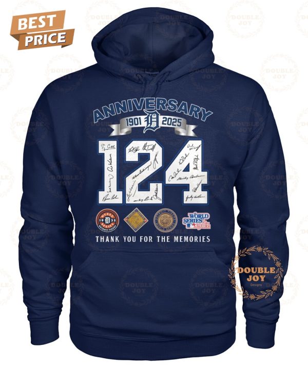 Detroit Tigers 124th Anniversary 1901-2025 Thank You For The Memories T-Shirt