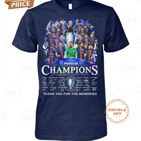 Munich 25 Final Paris Saint-Germain FC UEFA Champions League 2024-25 Thank You For The Memories T-Shirt