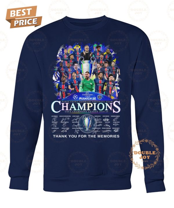 Munich 25 Final Paris Saint-Germain FC UEFA Champions League 2024-25 Thank You For The Memories T-Shirt