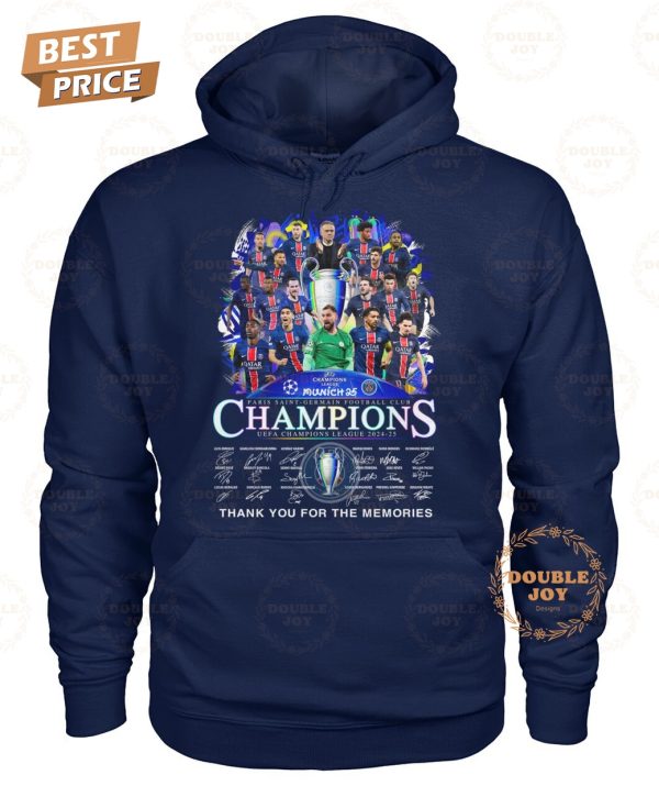 Munich 25 Final Paris Saint-Germain FC UEFA Champions League 2024-25 Thank You For The Memories T-Shirt