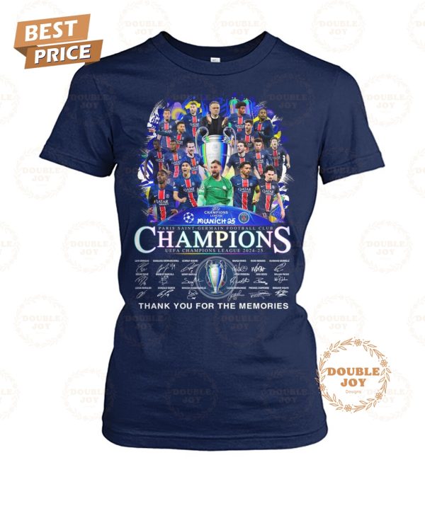 Munich 25 Final Paris Saint-Germain FC UEFA Champions League 2024-25 Thank You For The Memories T-Shirt