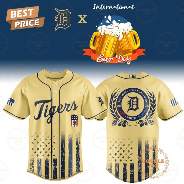 Detroit Tigers International Beer Day “Hot Dogs-Home Runs-Hops” 2025 Red-White-Brews Limited Edition Baseball Jersey