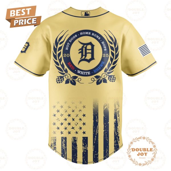 Detroit Tigers International Beer Day “Hot Dogs-Home Runs-Hops” 2025 Red-White-Brews Limited Edition Baseball Jersey