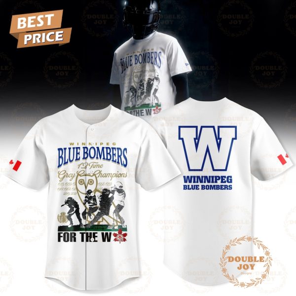 Winnipeg Blue Bombers 12 Time Grey Cup Champions Limited Edition Baseball Jersey – White