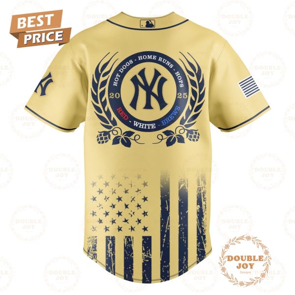 New York Yankees International Beer Day “Hot Dogs-Home Runs-Hops” 2025 Red-White-Brews Limited Edition Baseball Jersey