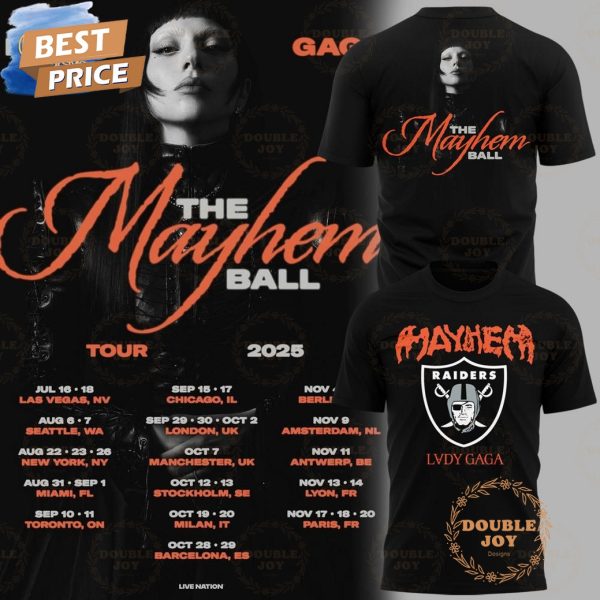 Las VegLas Raiders x Lady Gaga The Mayhem Ball Tour 2025 Limited Edition T-Shirt, Hoodie