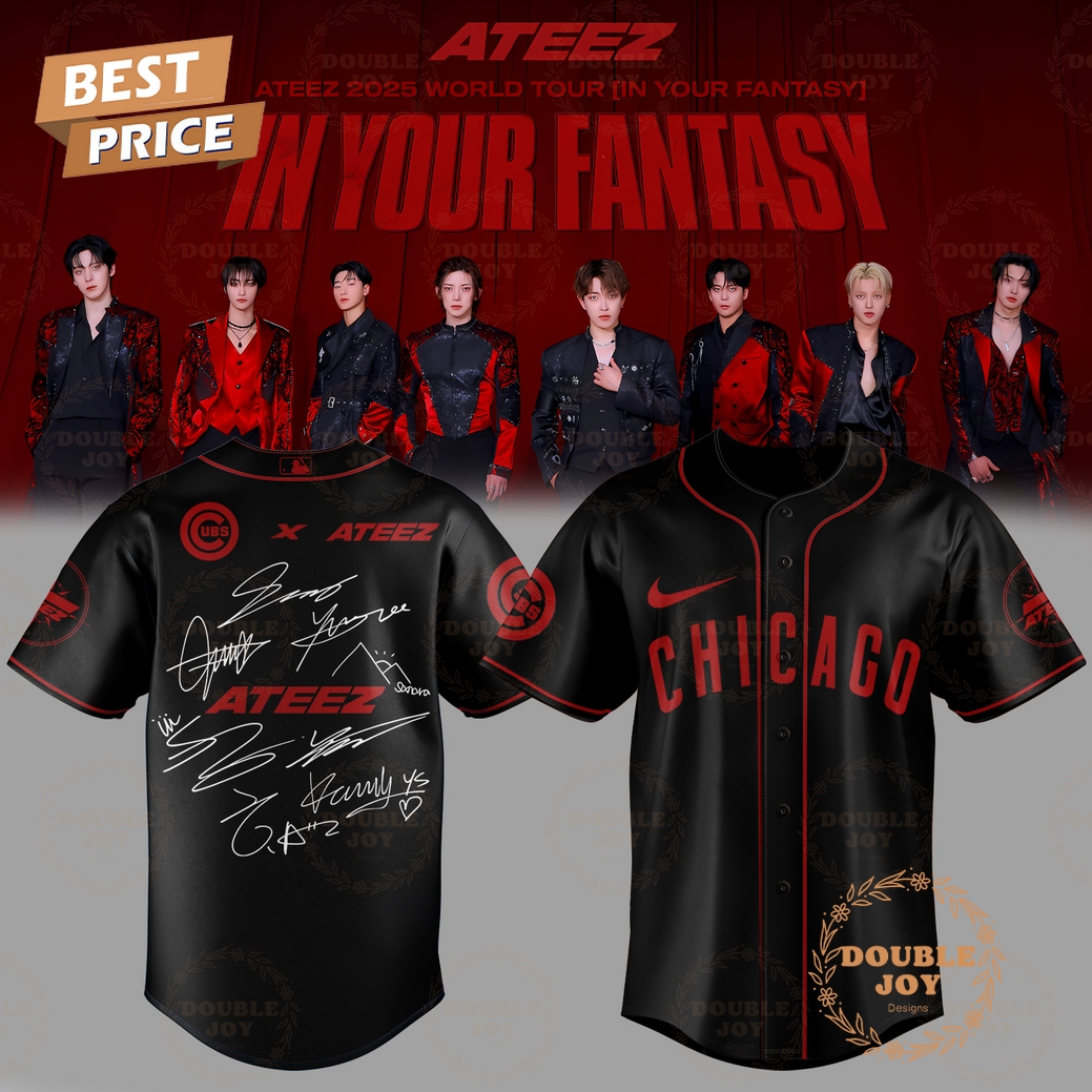 Chicago Cubs x ATEEZ World Tour 2025 Baseball Jersey - Black Chicago Cubs x ATEEZ World Tour 2025 Baseball Jersey - Black