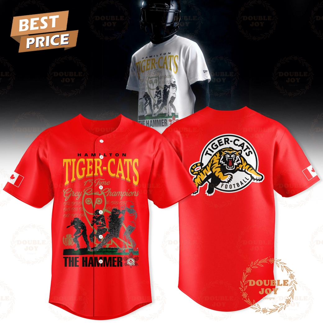Hamilton Tiger-Cats 15 Time Grey Cup Champions Limited Edition Baseball Jersey - Red Hamilton Tiger-Cats 15 Time Grey Cup Champions Limited Edition Baseball Jersey - Red