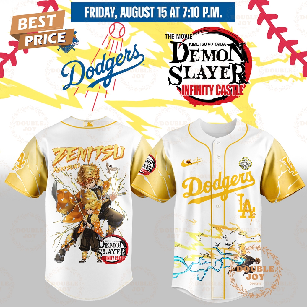 Los Angeles Dodgers x The Movie Demon Slayer Zenitsu Baseball Jersey Los Angeles Dodgers x The Movie Demon Slayer Zenitsu Baseball Jersey