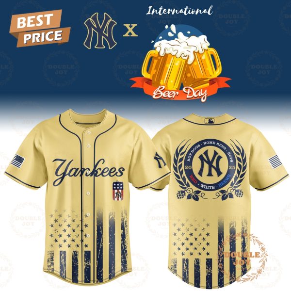 New York Yankees International Beer Day “Hot Dogs-Home Runs-Hops” 2025 Red-White-Brews Limited Edition Baseball Jersey