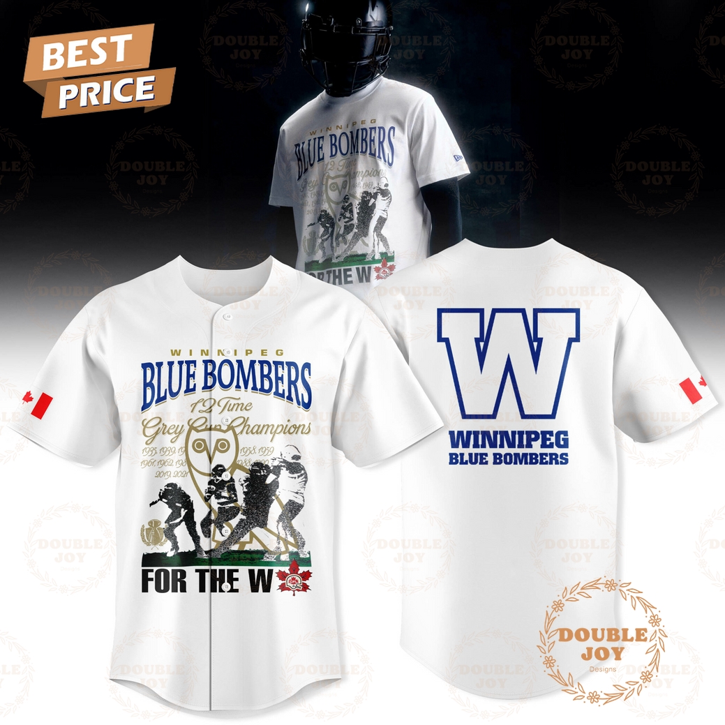 Winnipeg Blue Bombers 12 Time Grey Cup Champions Limited Edition Baseball Jersey - White Winnipeg Blue Bombers 12 Time Grey Cup Champions Limited Edition Baseball Jersey - White