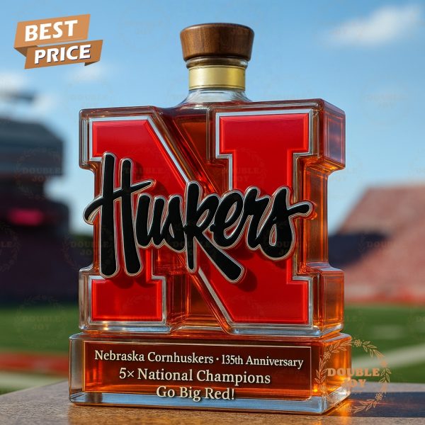 Nebraska Cornhuskers 135th Anniversary 5X National Champions Go Big Red Whiskey Bottle