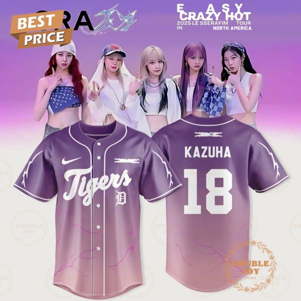 Detroit Tigers x LE SSERAFIM-Kazuha 2025 Tour Easy Crazy Hot Violet Baseball Jersey
