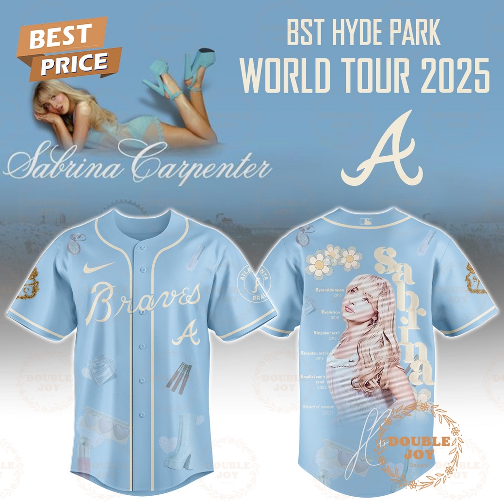 Atlanta Braves x Sabrina Carpenter World Tour 2025 BST Hyde Park Blue Baseball Jersey Atlanta Braves x Sabrina Carpenter World Tour 2025 BST Hyde Park Blue Baseball Jersey