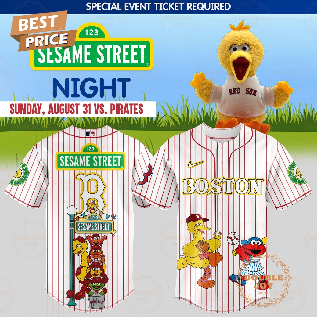 Boston Red Sox x 123 Sesame Street Night Special Edition Striped White Baseball Jersey Boston Red Sox x 123 Sesame Street Night Special Edition Striped White Baseball Jersey