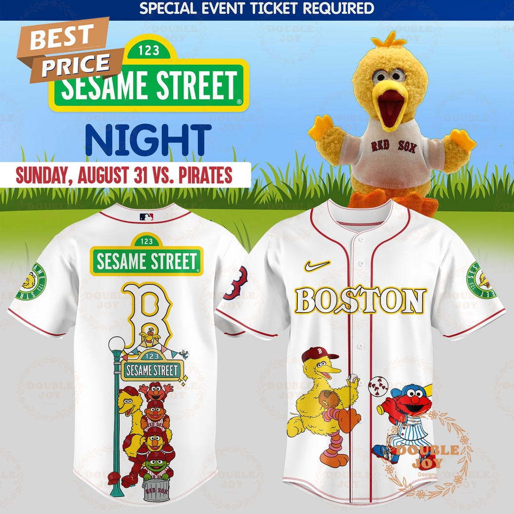 Boston Red Sox x 123 Sesame Street Night Special Edition White Baseball Jersey Boston Red Sox x 123 Sesame Street Night Special Edition White Baseball Jersey